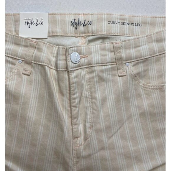 Style & Co Curvy Tummy Control Jeans Women's 8 MEDIUM Pale Pink Striped Skinny - Picture 7 of 14